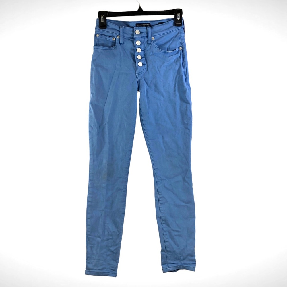 Lucky Brand Button Fly Ankle Jeans Women Sz 2/26 High Rise Skinny Sky Blue